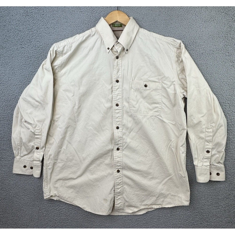 Orvis Sporting Shirt Mens Large Beige Cotton Button Up L/S Hunting Pheasant